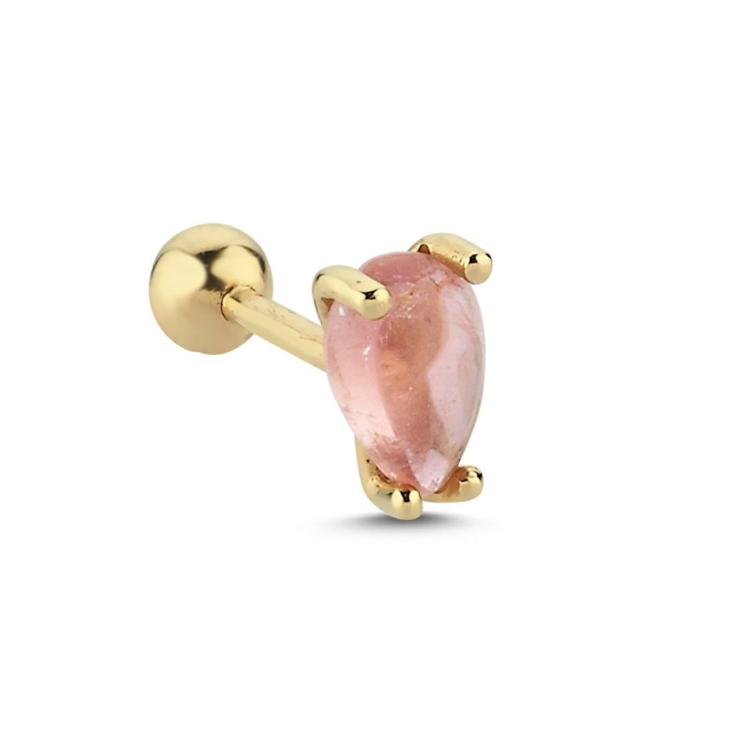 Pembe Taşlı Altın Tragus Küpe