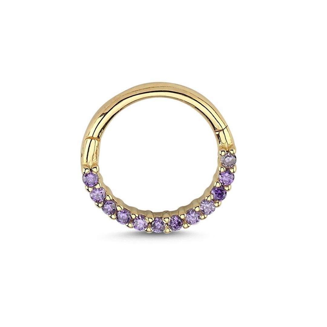 Mor Taş Dizili Altın Tragus Helix Küpe