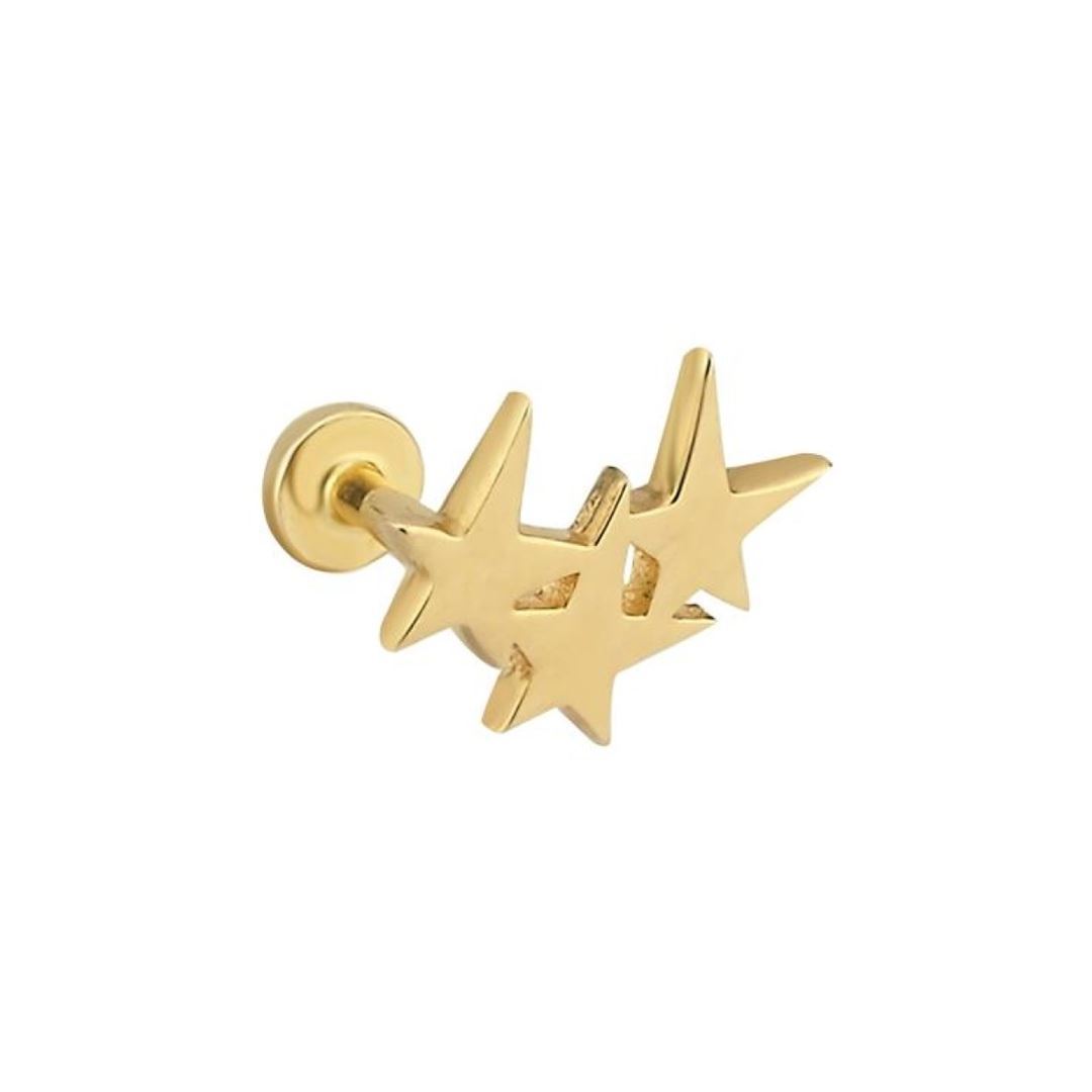 Üçlü Plaka Yıldız Altın Tragus Piercing
