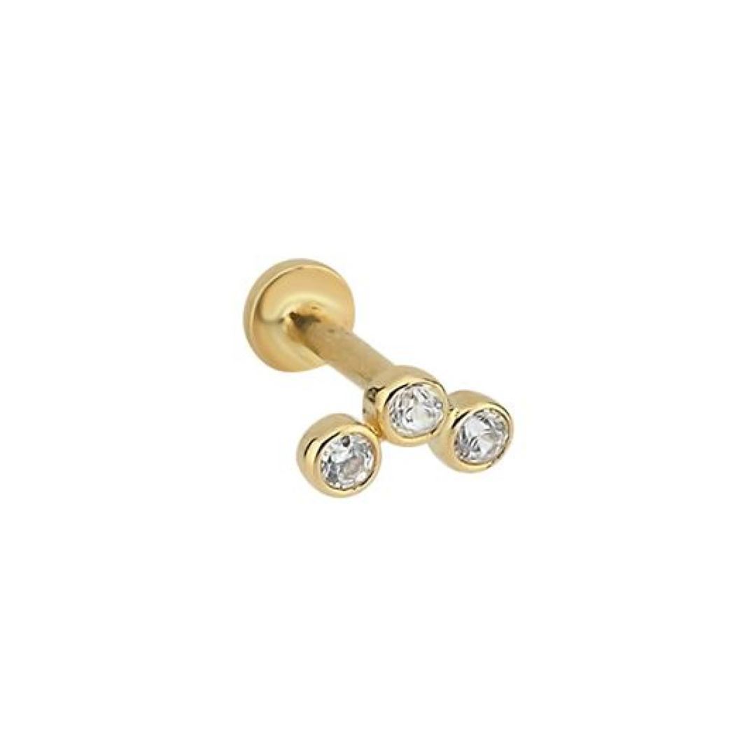 Üç Taşlı Minimal Altın Tragus Küpe