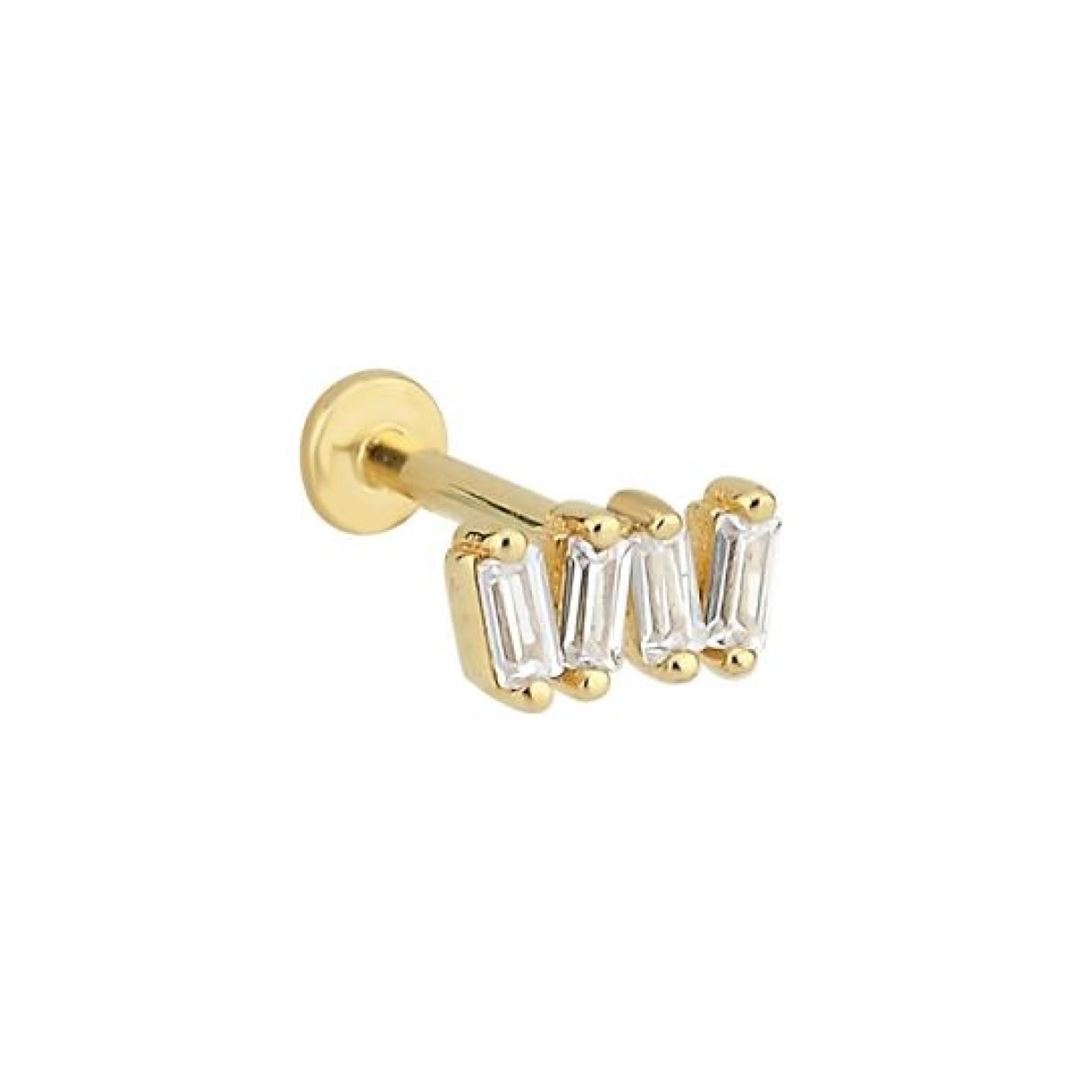 Dikdörtgen Baget Taşlı Altın Tragus Piercing