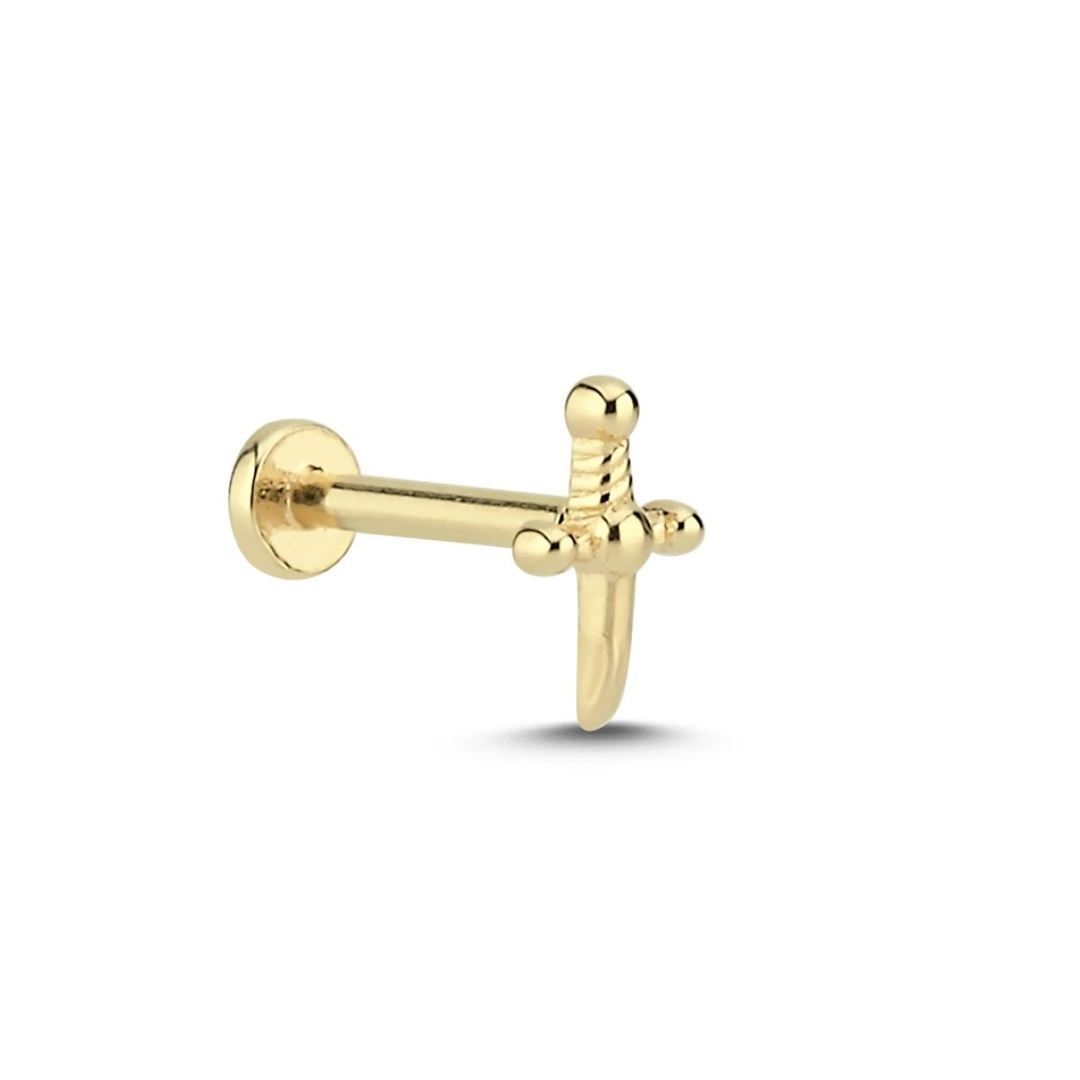 Kılıç Figürlü Altın Tragus Küpe