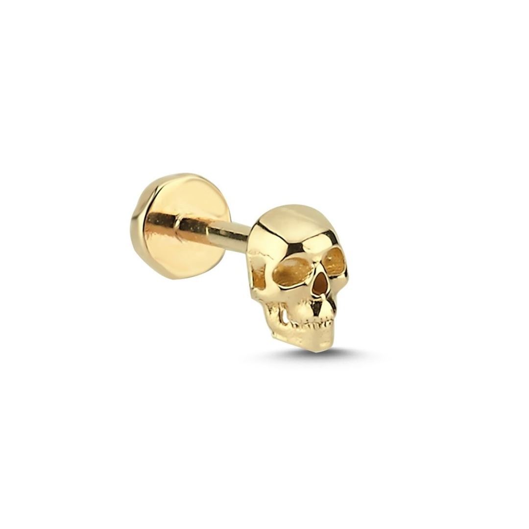 Kuru Kafa Figürlü Altın Tragus Küpe