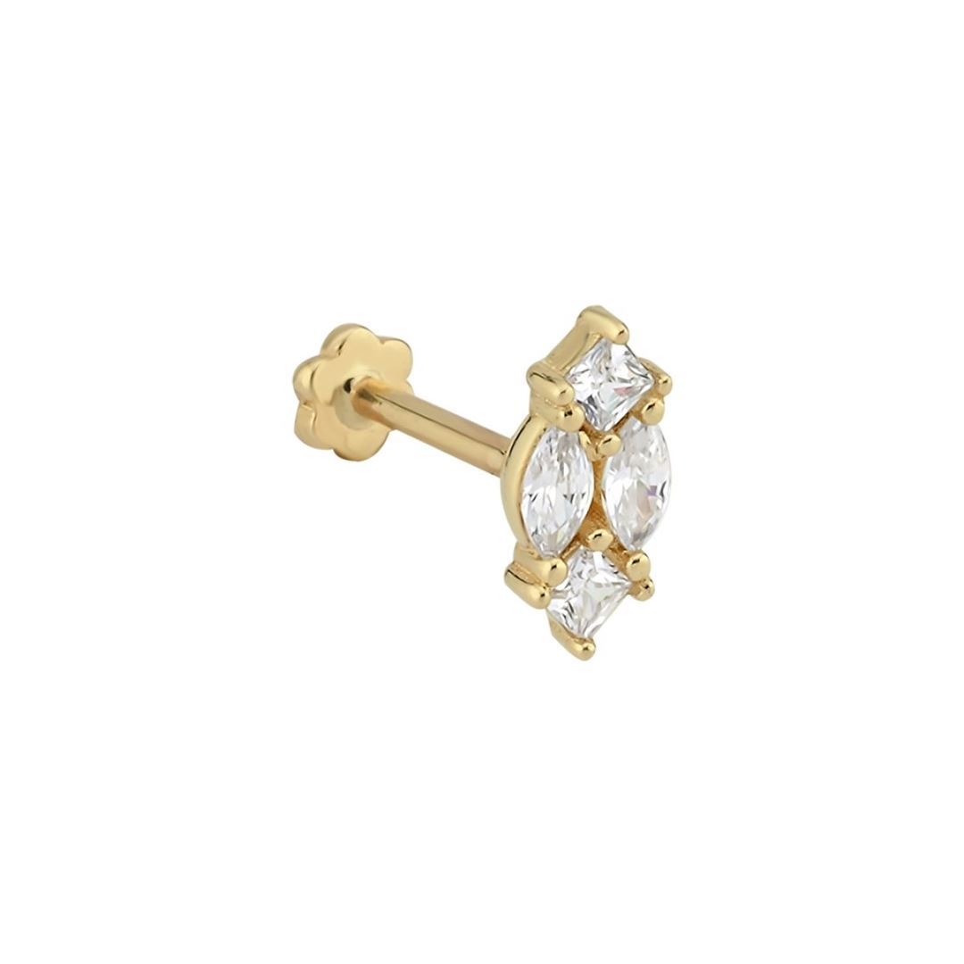 Oval Ve Kare Taşlı Altın Tragus Küpe