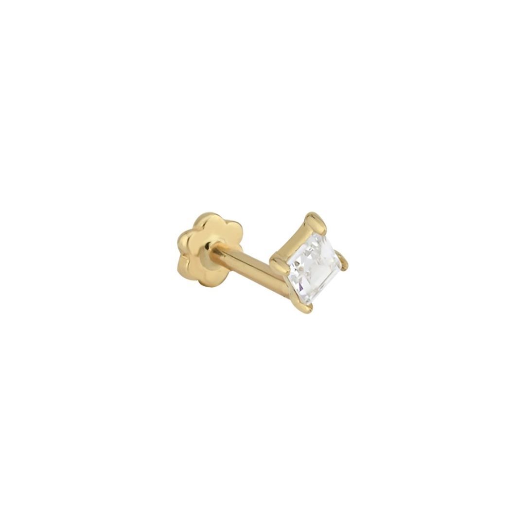 Kare Taşlı Altın Tragus Küpe