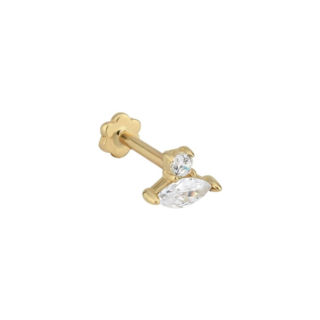 Minimal Ve Oval Taşlı Tasarım Altın Tragus