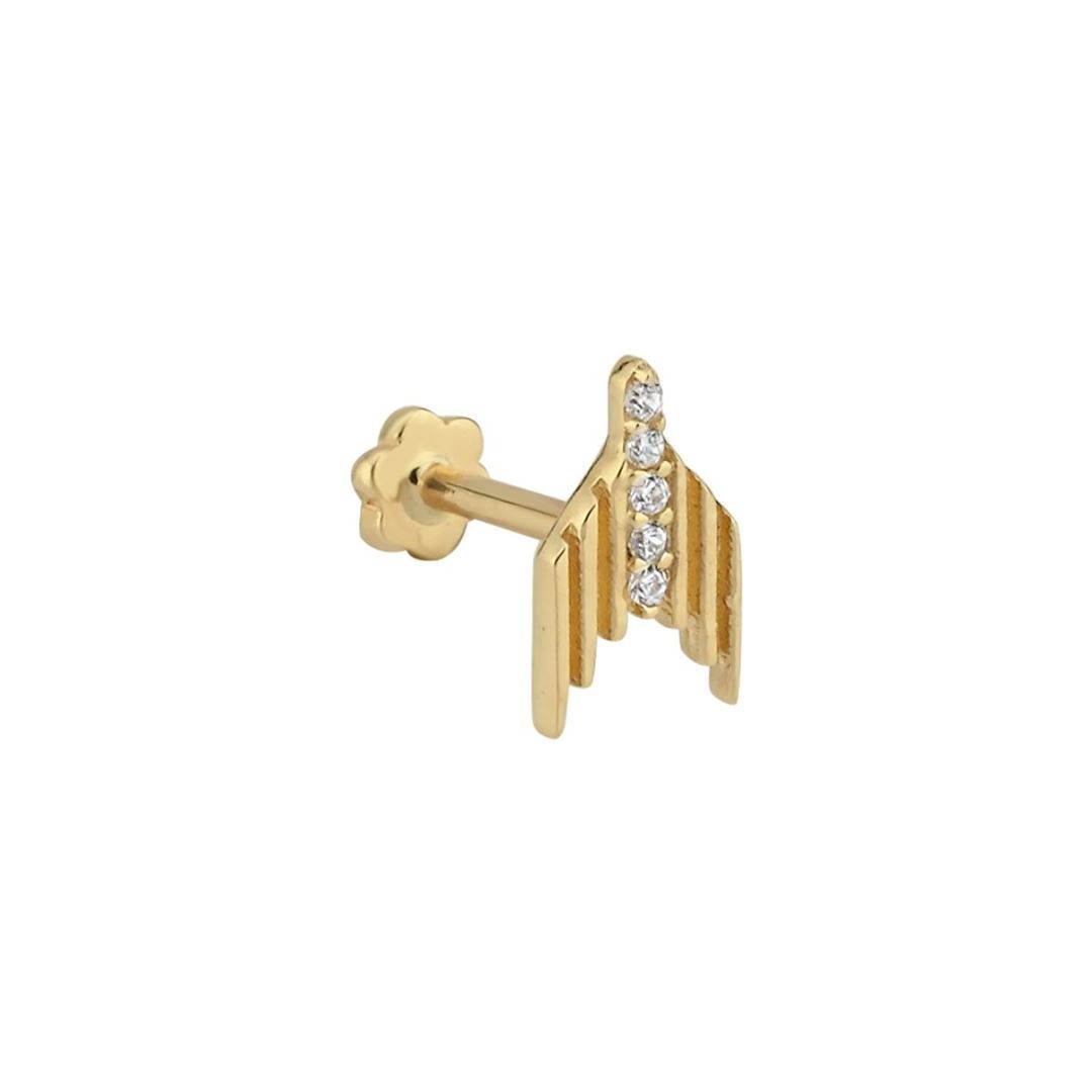 Ortası Taşlı Şeritli Altın Tragus Küpe
