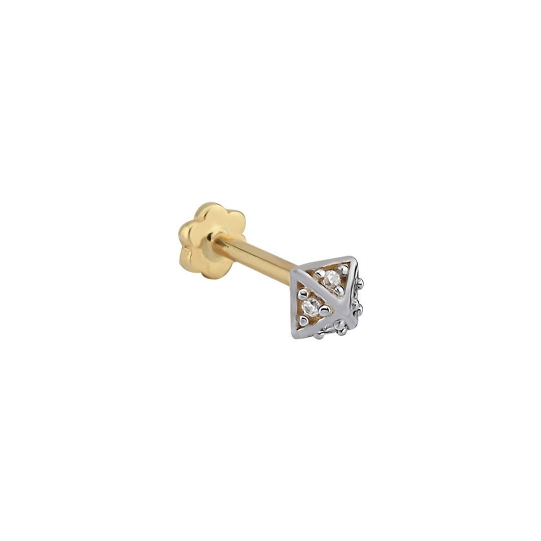 İki Renkli Minimal Taşlı Altın Tragus Küpe