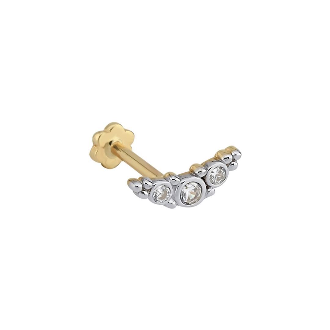 İki Renkli Modern Tasarımlı Taşlı Altın Tragus