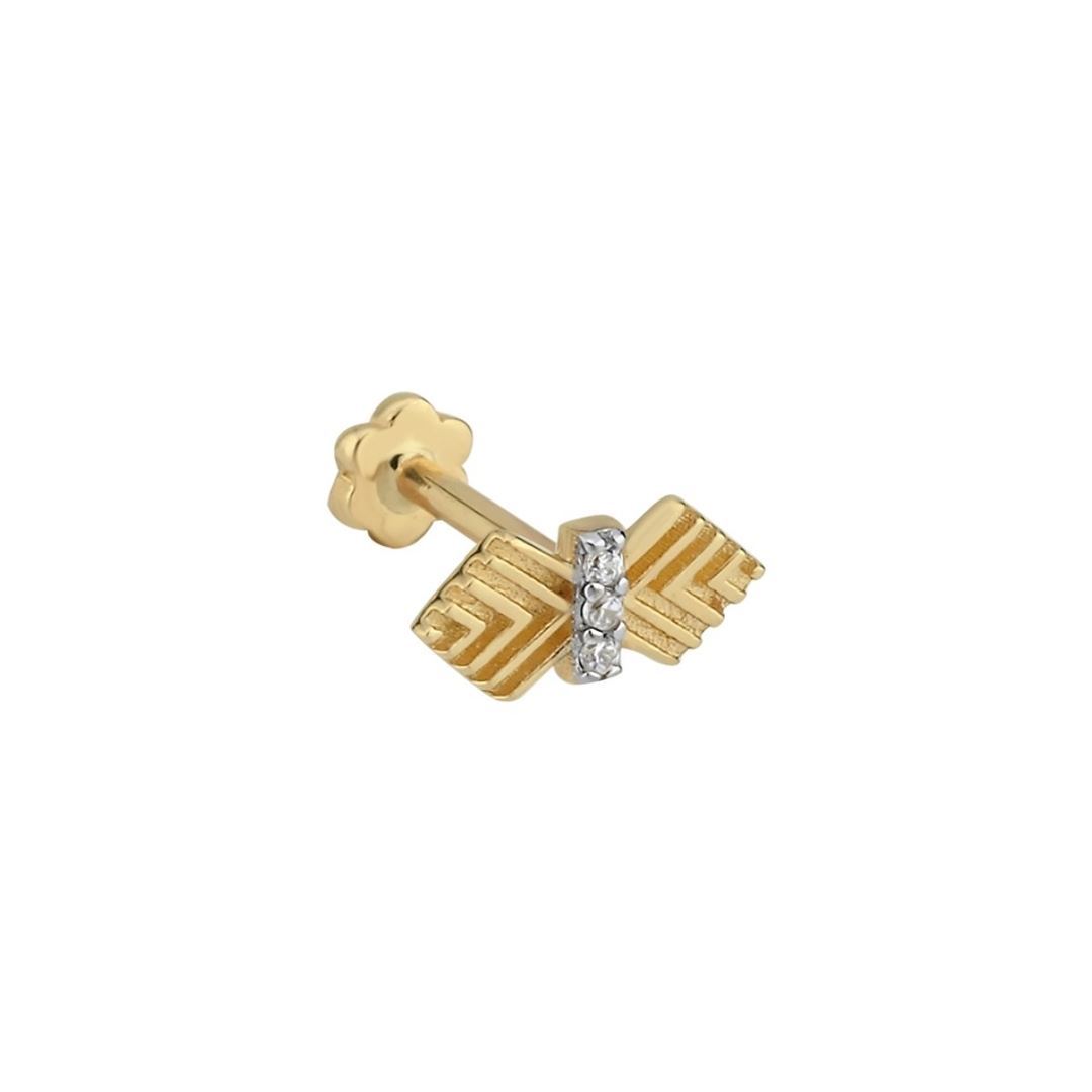 Ortası Taşlı Geometrik Tasarımlı Altın Tragus
