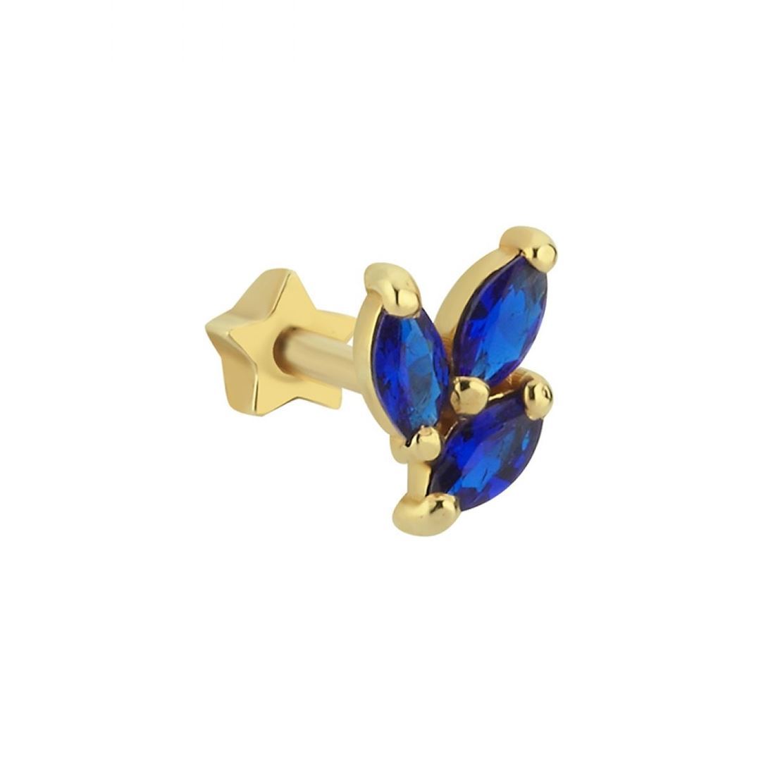 Lacivert Taşlı Markiz Kesim Altın Tragus
