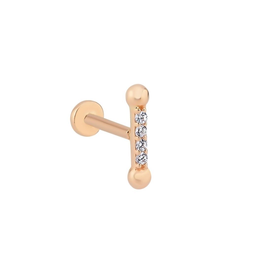 Ortası Taş Dizili Toplu Altın Tragus Küpe