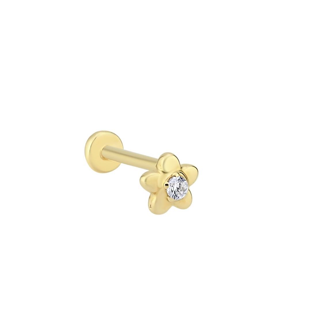 Ortası Tek Taşlı Çiçekli Minimal Altın Tragus