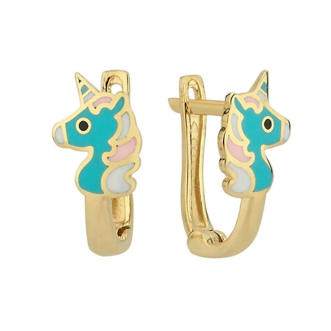 Unicorn Figürlü Altın Çocuk Küpesi