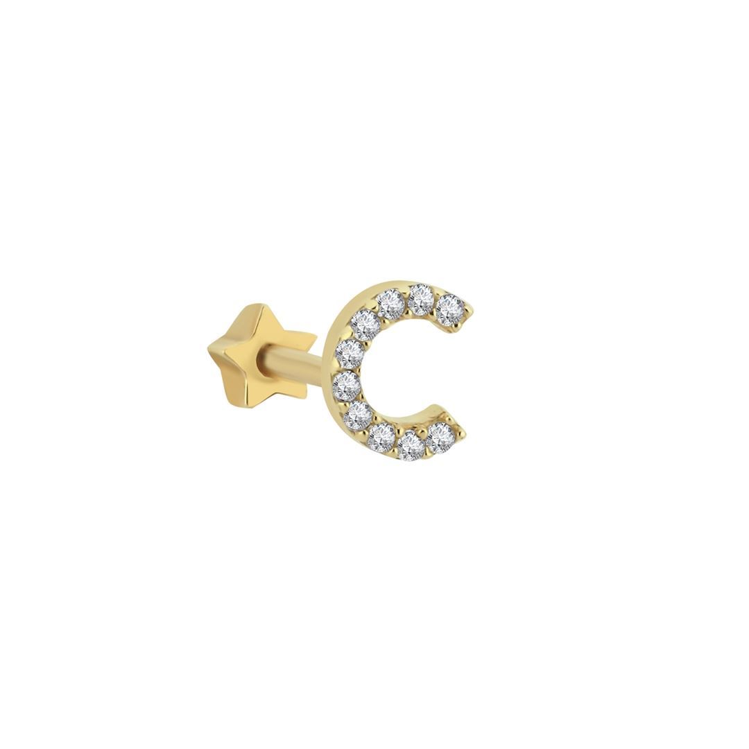Taşlı Harf Altın Tragus Piercing