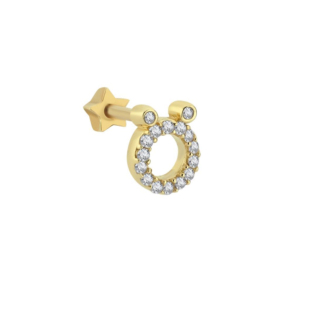 Ö Harfi Taşlı Altın Tragus Küpe