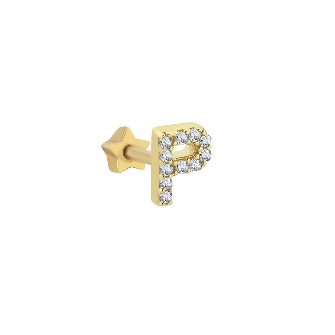 P Harfi Taşlı Altın Tragus Küpe