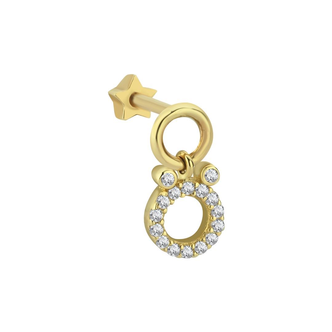 Ö Harfli Sallantılı Taşlı Altın Tragus Küpe
