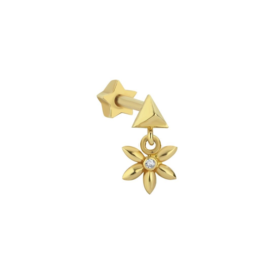 Papatya Sallantılı Taşlı Altın Tragus Küpe