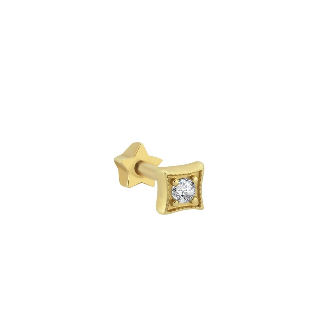 Oval Kesim Taşlı Altın Tragus Küpe