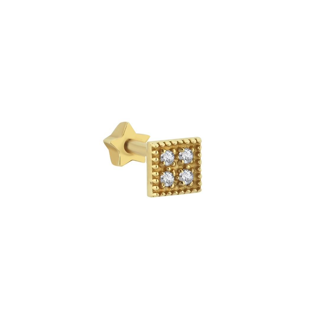 Kare Taşlı Altın Tragus Küpe