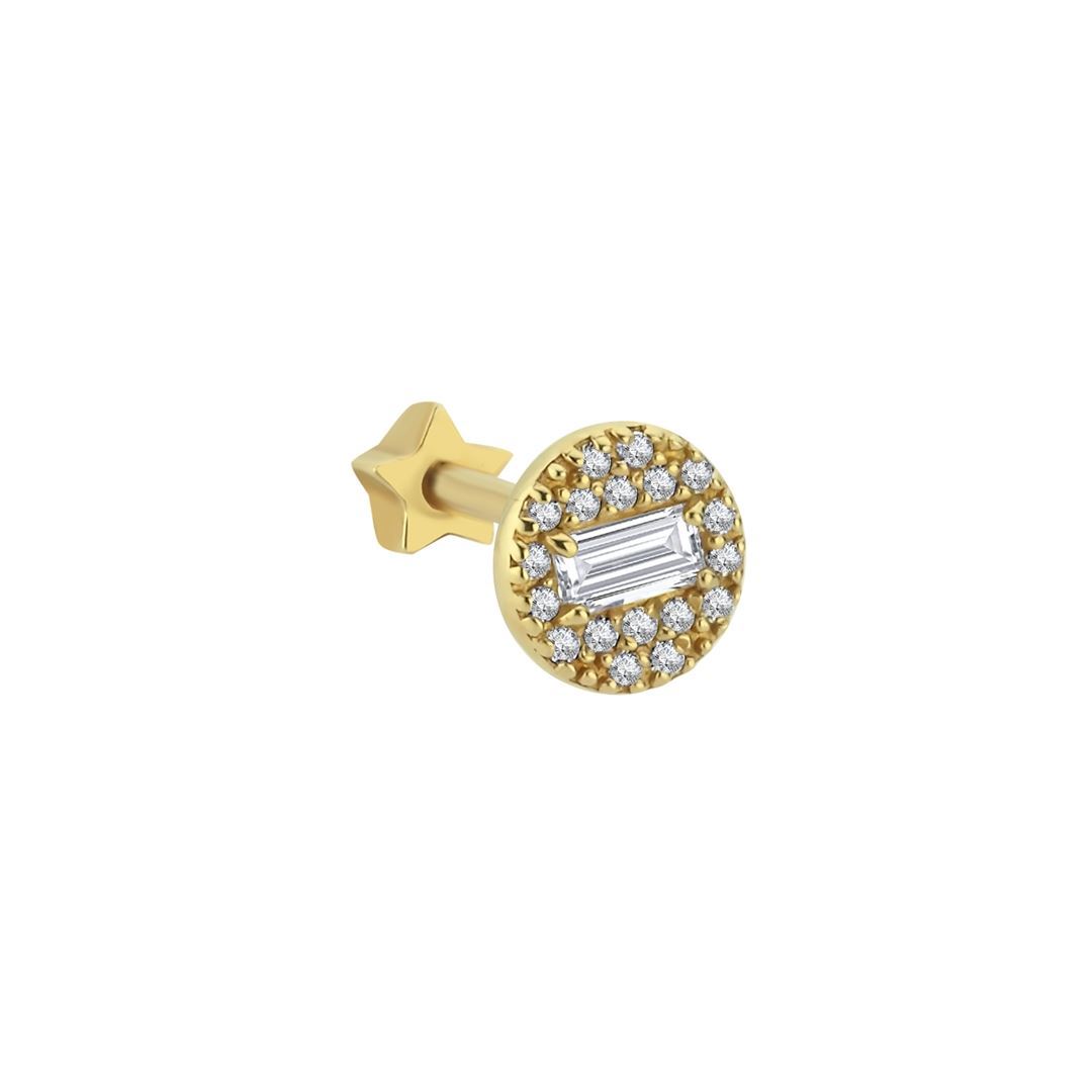 Oval Kesim Taşlı Altın Tragus Küpe