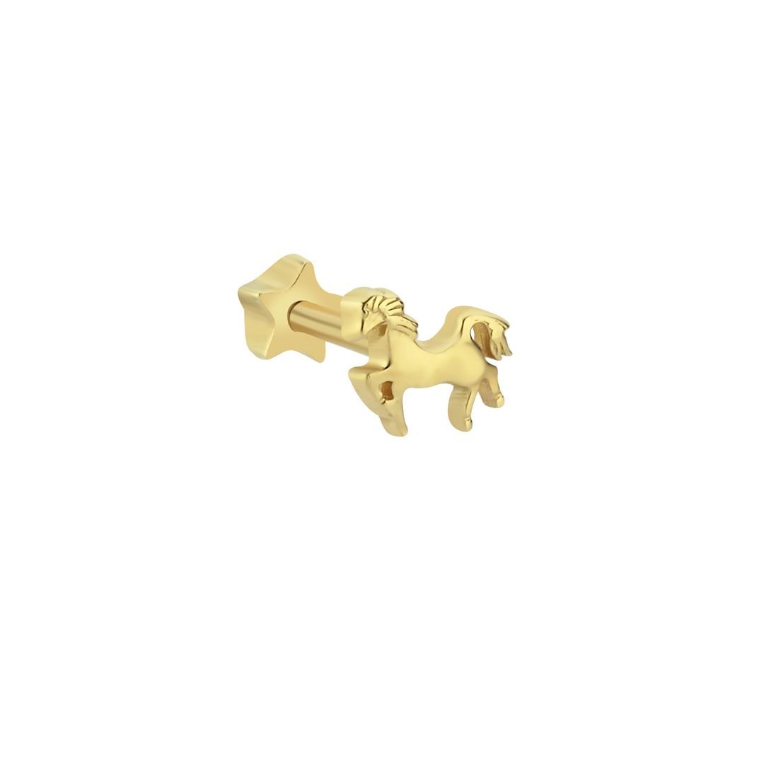Koşan At Fügürlü Altın Tragus Küpe