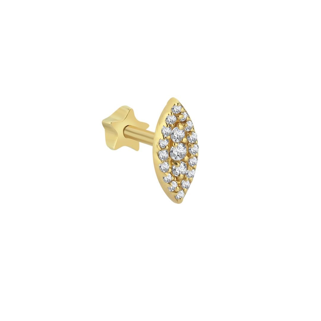 Oval Taşlı Altın Tragus Küpe