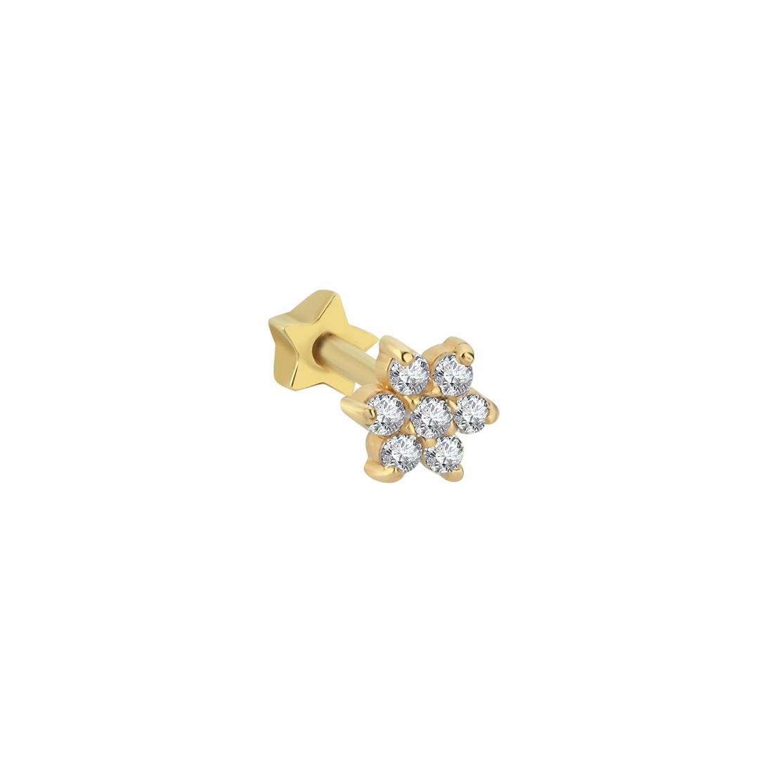 Taşlı Çiçek Altın Tragus Piercing